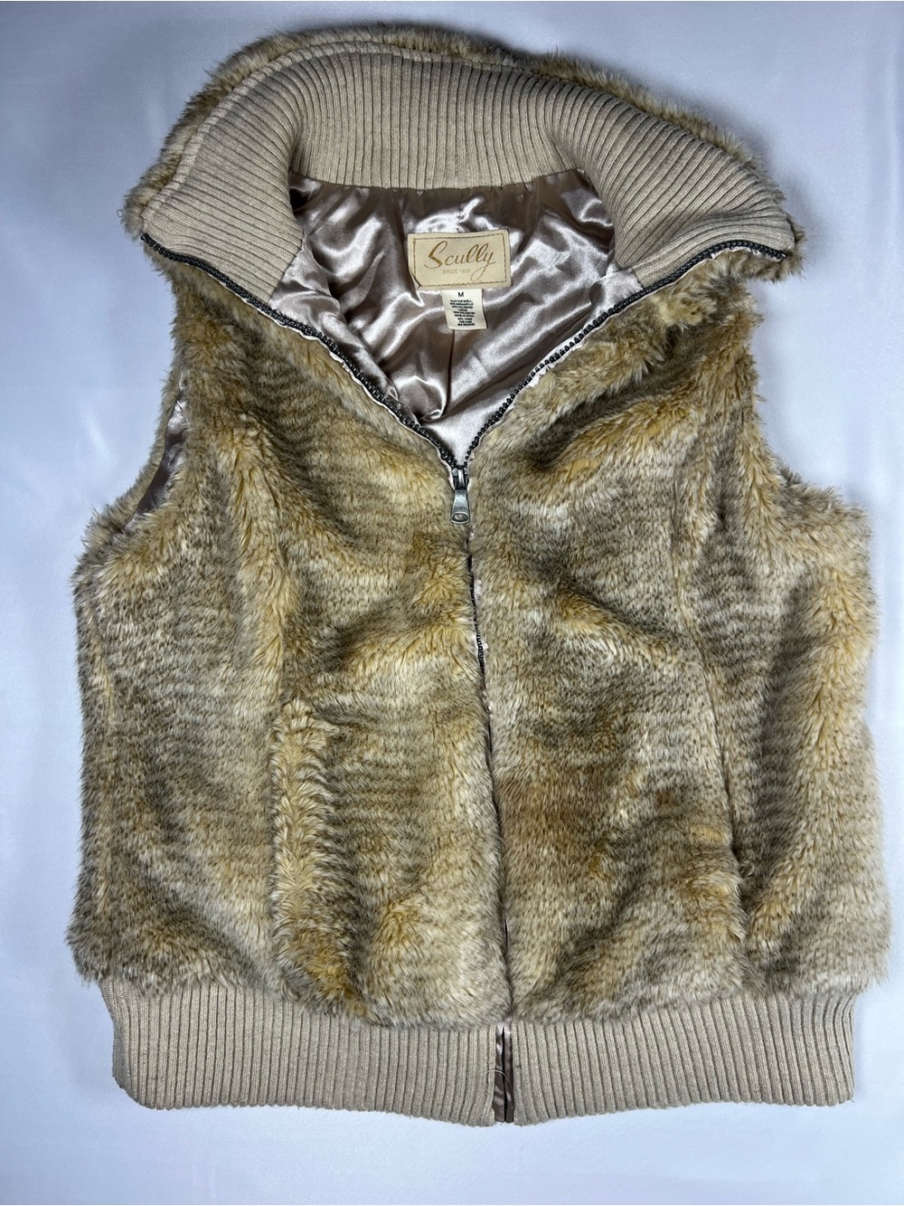 Scully Men's Faux Fur Zip-Up Vest in Tan